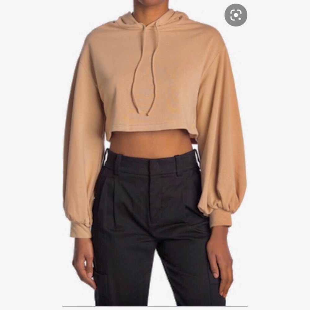 Camel crop top hoodie with Royal sleeves